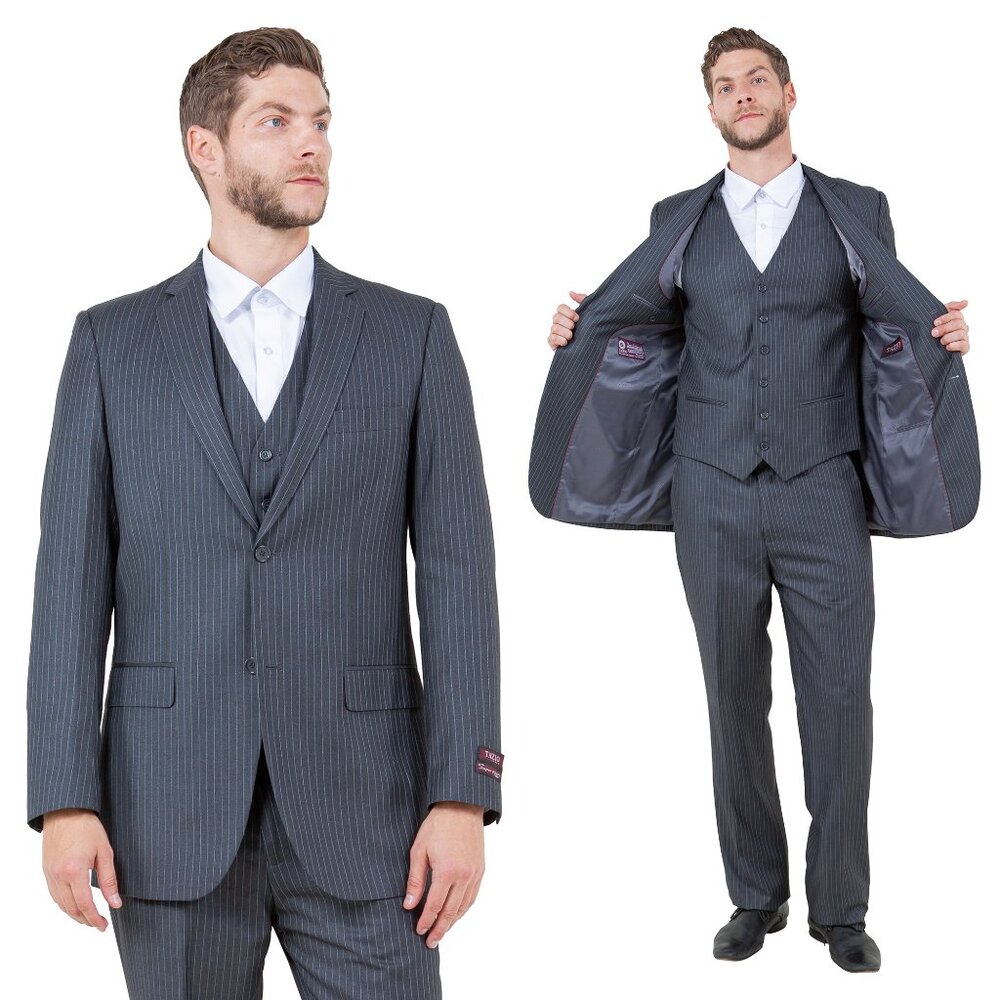 Classic Fit Pinstriped Men's 3-Piece Suit by Demantie, Gray